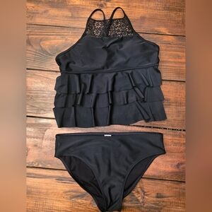 Black Ruffled Tankini By Sugar And Jade
